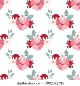 seamless pattern Valentine's day in boho style. Bohemian romantic pattern happy Valentine day. Boho rainbow, heart and flowers. Vector