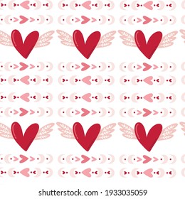 seamless pattern Valentine's day in boho style. Bohemian romantic pattern happy Valentine day. Boho rainbow, heart and flowers. Vector