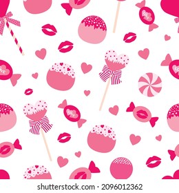 Patrón sin foco de la ilustración vectorial del caramelo del día de San Valentín lollipop	