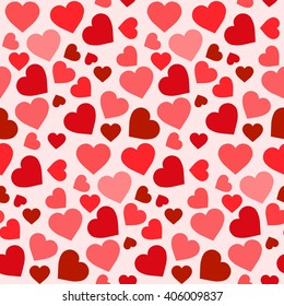 Seamless pattern for Valentines day card. Vector image of pink and red hearts. Beautiful heart pattern.