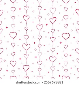 Seamless pattern for Valentine's Day cards. Vector background with hearts garland for fabric, scrapbook, nursery, love design.