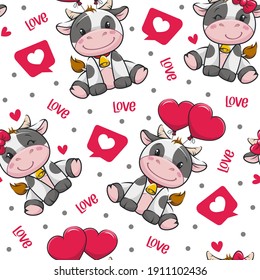 Seamless Pattern Valentine's Day Cute Cow Cartoon Illustration