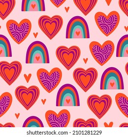 Seamless pattern for Valentines day with cute heart shape. Childish print for cards, wrapping paper, textile and backgrounds.