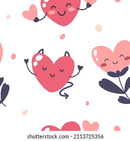 Patrón sin inconvenientes del Día de San Valentín con corazones adorables. Ilustración vectorial.