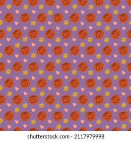 Seamless pattern for Valentine's Day with cute hand drawn elements. Flat vector illustration for paper, textile, fabric, prints, wrapping, greeting cards, banners
