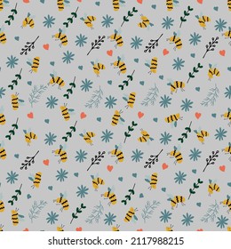 Seamless pattern for Valentine's Day with cute hand drawn elements. Flat vector illustration for paper, textile, fabric, prints, wrapping, greeting cards, banners