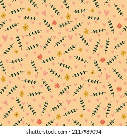 Seamless pattern for Valentine's Day with cute hand drawn elements. Flat vector illustration for paper, textile, fabric, prints, wrapping, greeting cards, banners