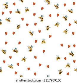 Patrón sin foco para el Día de San Valentín con adorables elementos dibujados a mano. Ilustración vectorial plana para papel, textiles, tela, impresiones, envoltura, tarjetas de felicitación, banners