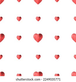Seamless pattern for Valentine's Day. Cute hearts with watercolor texture. For printing on fabric, paper. Creating a festive interior. Vector illustration isolated on white background.
