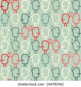 seamless pattern for valentines day with cute birds and hearts