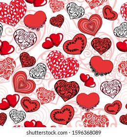 Seamless pattern for Valentine's Day design. Doodle style heart shapes. Hand drawn vector illustration.