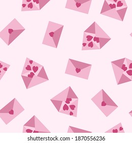 seamless pattern with Valentine's Day designs, love message in a pink envelope. soaring hearts. omantic greeting card, invitation, poster design templates