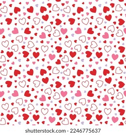 Seamless Pattern of Valentine's Day with different color of Heart- Valentine's Day Vector Design 