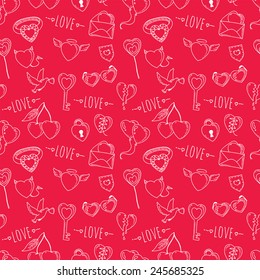 Seamless pattern with Valentines day doodles