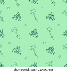 Seamless pattern with Valentine's Day elements. Cake and balloons