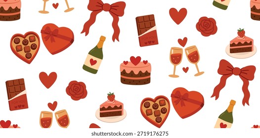 Seamless pattern. Valentine's Day. Festive treats. Valentine's Day pattern. Celebrate the holiday.