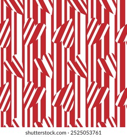 Seamless pattern for Valentine's Day. Geometric pattern with striped hearts, love texture, romantic print. For fabric, for textile, with cute geometric hearts, simple abstract print, white red colors.