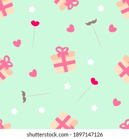 Seamless pattern with Valentine's Day gift boxes on a blue background. Digital paper for scrapbooking, textiles, gift wrapping, wrappers, office supplies. Vector background.