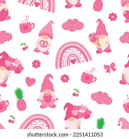 Seamless pattern Valentine's day Gnome vector illustration