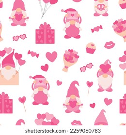 Seamless pattern Valentine's day Gnome vector illustration