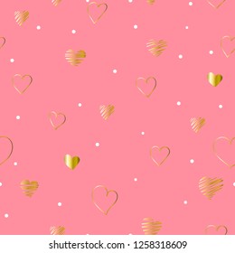 Seamless pattern Valentine's Day with golden hearts. Valentine endless ornament with beautiful drawing hearts