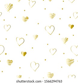Seamless pattern Valentines Day with golden hearts. Valentine endless ornament with beautiful drawing hearts