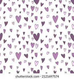 Seamless pattern. Valentine's Day. Hand drawn vector lines. Wrapping paper pattern. Valentine's Day decoration pattern. Seamless hearts pattern. Mauve.