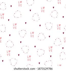 Patrón sin inconvenientes para el día de San Valentín. Corazón escrito a mano y letras. Trato romántico. Ilustración vectorial en forma de caricatura plana.