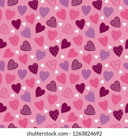 Seamless pattern for Valentine's day with heart shapes. Childish background for fabric, wrapping paper, textile, wallpaper and apparel