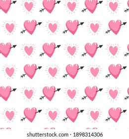 Nahtloses Muster für den Valentinstag mit Herz auf weißem Hintergrund. Valentinstag, Hochzeit und Liebeskonzept. Vektorgrafiken