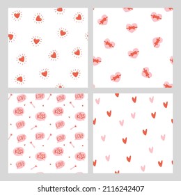 Seamless pattern for Valentine's Day with heart and other elements on a white background. Valentine's day, wedding and love concept. Vector illustrations