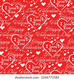 Patrón sin inconvenientes del Día de San Valentín con el corazón y me encantan las palabras - diseño vectorial del Día de San Valentín 