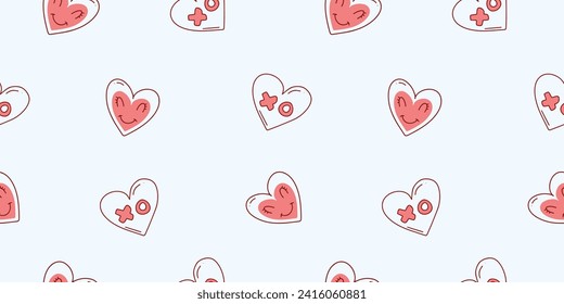 Seamless pattern for Valentine's Day with heart and love elements on a white background. Vector doodle theme set, romance for cards, banners, flyers, invitation, blog, wrapping paper, prints.