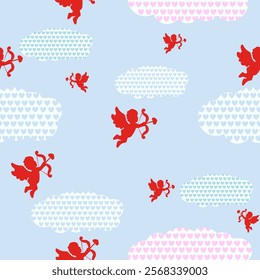 Seamless pattern in Valentine's Day Heart and Arrow Cupid theme