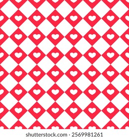 Seamless Pattern valentine's day Heart gingham plaid for textile. Vector illustration
