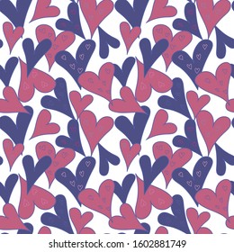 Seamless pattern Valentines Day hearts. Isolated stock vector on white and background, red, blue, yellow, orange. For wrapping paper, scrap booking and printed matter,  invitation, greeting cards.