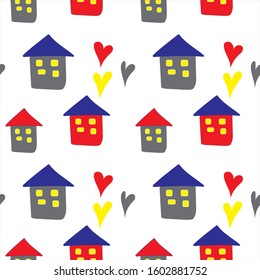 Seamless pattern Valentines Day hearts. Isolated stock vector on white and background, red, blue, yellow, orange. For wrapping paper, scrap booking and printed matter,  invitation, greeting cards.