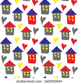 Seamless pattern Valentines Day hearts. Isolated stock vector on white and background, red, blue, yellow, orange. For wrapping paper, scrap booking and printed matter,  invitation, greeting cards.