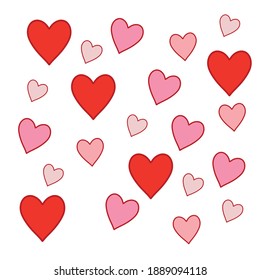 Seamless pattern of Valentines day hearts on white background. Vector illustration. Design element for poster postcard backgrounds