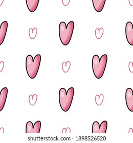 Seamless pattern with Valentines day hearts isolated on white background. Cute vector vintage texture for wrapping paper, banner, print, card, gift, fabric, advertising, card, textile, wallpaper, web.