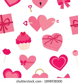 Seamless pattern Valentine's day hearts gifts candy vector illustration	