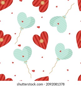 Seamless pattern for Valentine's Day with hearts and balloons. Vector background for the design of the holiday on February 14, printing on paper, fabric, scrapbooking.