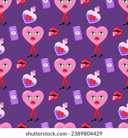 Patrón sin foco, día de San Valentín, corazones, letra groovía, poción de amor