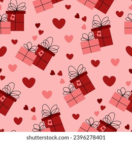 Seamless pattern Valentine's day hearts gifts candy vector illustration 