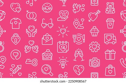 Seamless pattern with Valentines Day Icons. Happy valentine day related icons. Minimal thin line web icon set. Outline icons collection
