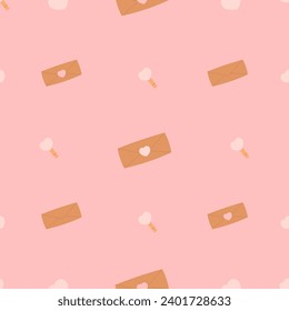 Seamless pattern for Valentine's Day. letter, heart, clothespins, messages of love for festive decoration. Flat vector illustration.