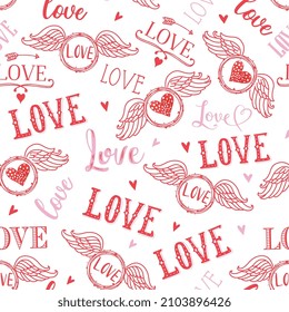 Seamless pattern of Valentine's Day  with Love Wording and Wings- Valentine's Vector Illustration