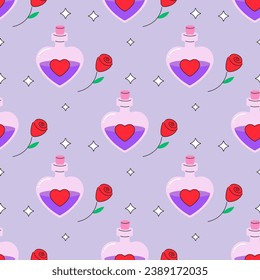 seamless pattern, valentine's day, love potion, rose 