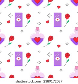 seamless pattern, valentine's day, love potion, rose 