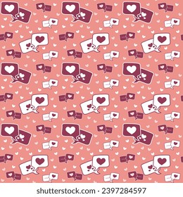 Seamless pattern with Valentine's Day love chat. Paired love chats on a pink background with hearts